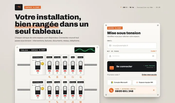 Proposition &laquo;&nbsp;Le tableau électrique&nbsp;&raquo; pour la page de connexion de l'espace client.