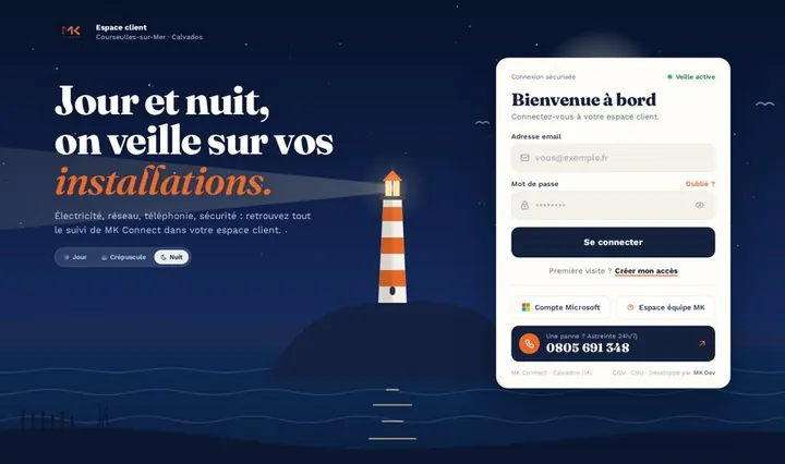 Proposition &laquo;&nbsp;Le phare&nbsp;&raquo; pour la page de connexion de l'espace client.