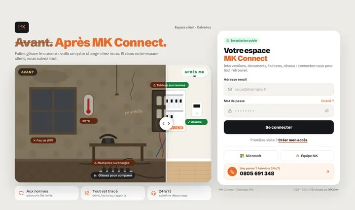 Proposition &laquo;&nbsp;Avant / après&nbsp;&raquo; pour la page de connexion de l'espace client.