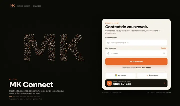 Proposition &laquo;&nbsp;Les particules&nbsp;&raquo; pour la page de connexion de l'espace client.