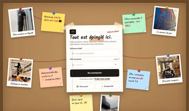 Proposition &laquo;&nbsp;Le tableau en liège&nbsp;&raquo; pour la page de connexion de l'espace client.