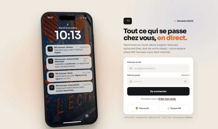 Proposition &laquo;&nbsp;Le téléphone du client&nbsp;&raquo; pour la page de connexion de l'espace client.